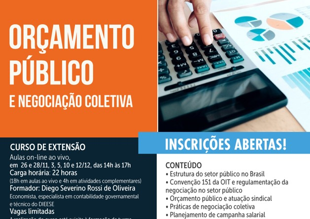 Dieese fará curso online sobre Orçamento Público e Negociação Coletiva