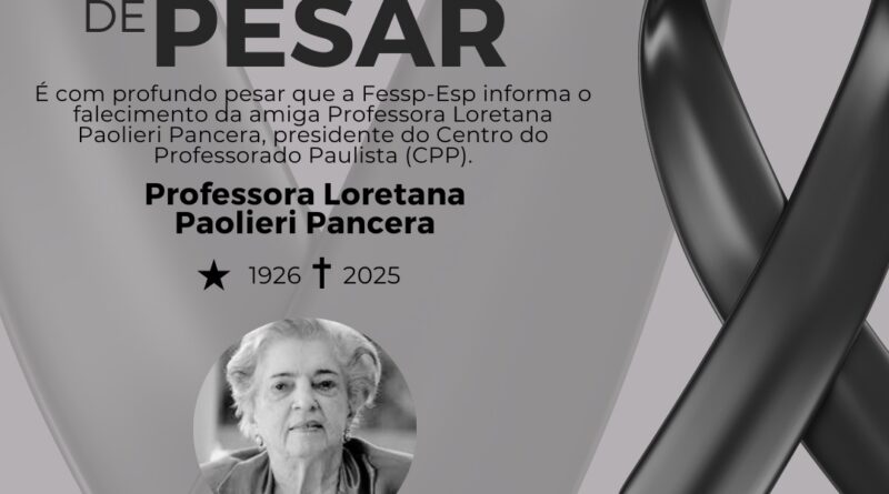 Federação lamenta falecimento da Professora Loretana
